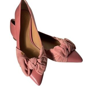 Tory Burch Rosalind Bow Flats Pink Leather Suede Pointed Tow Womens 8M